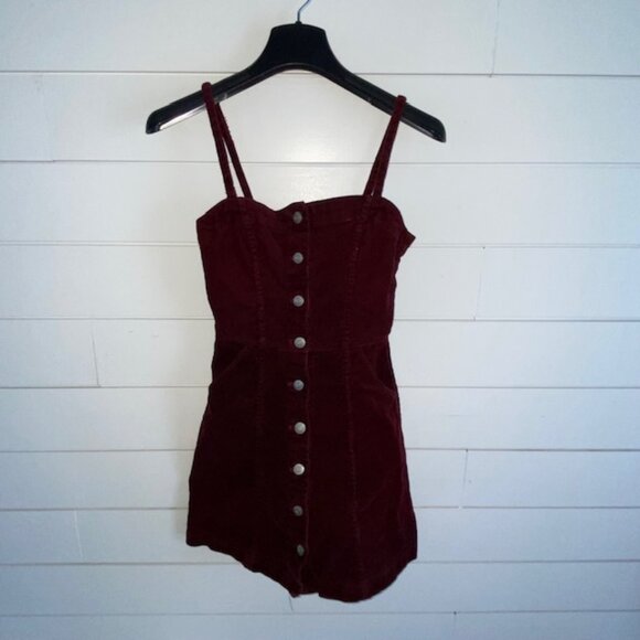 Divided H&M Wine Colored Maroon Jumper Dress Button Down Pockets (XXXS, Fits XS) - Picture 2 of 11